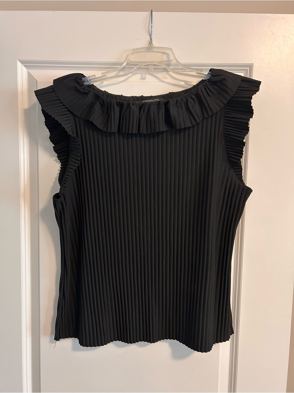 Marc New York Black Pleated Ruffle Neck Sleeveless Tank